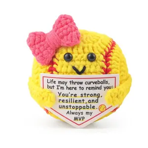 Knit Baseball Gift with Inspirational Card, Positive Hooked Ball for Players, Teammates, or Lovers, Motivational Knitted Toy, Soft Stuffed, Soft Stuffed Doll