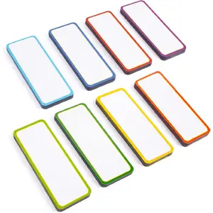 48 Pieces (3.2 x 1.2) - Colored Border Magnetic Dry Erase Labels - Reusable Strips for Classroom Home Office Garage Refrigerator Blank Writable Erasable Cards Name Tags Students Locker Shelf Stickers