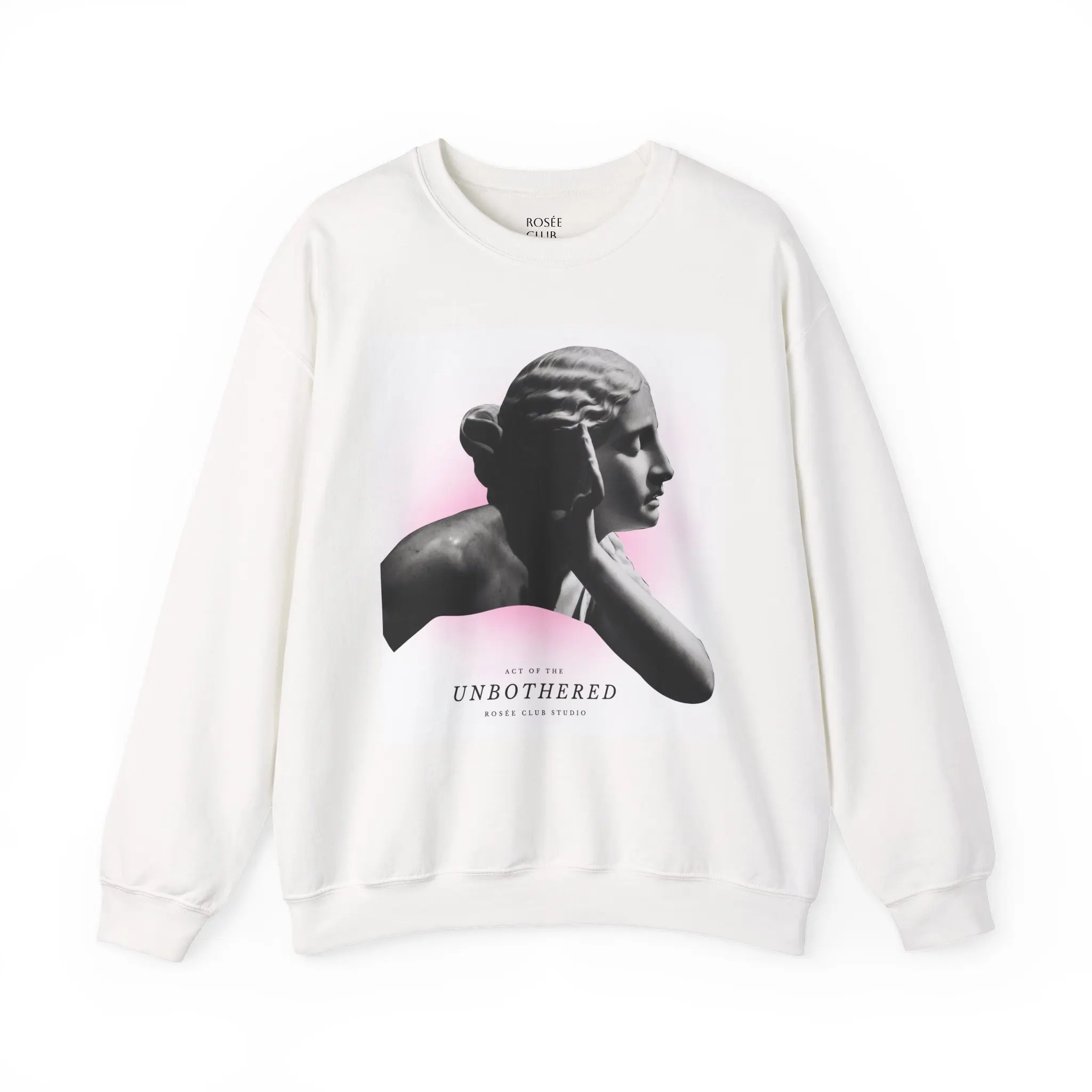 Rosée Club Studio | Featuring 'Unbothered' Collection | White Sweatshirt Statue Art Crewneck