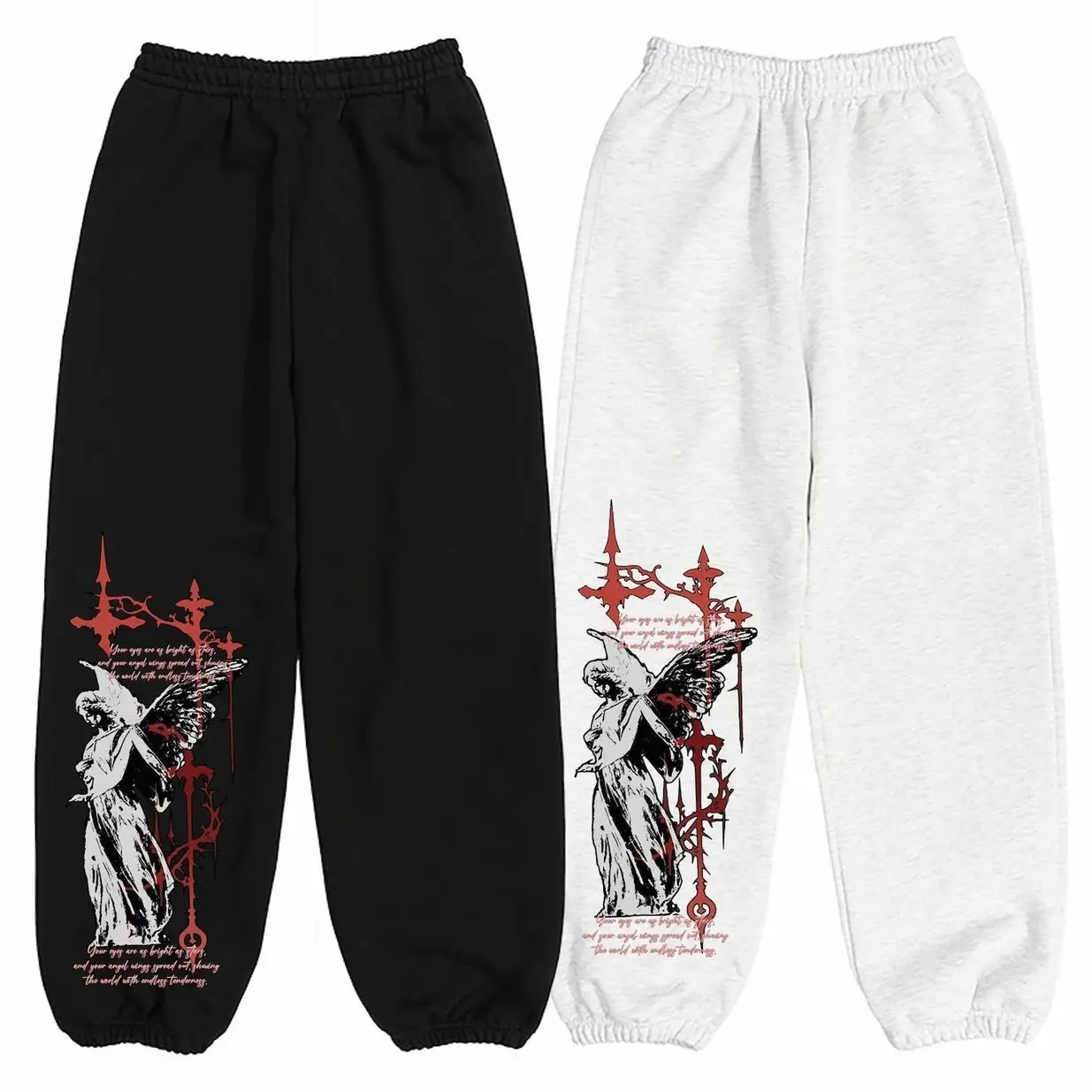 Fallen Angel Sweatpants, Gothic Angel Joggers, Dark Fantasy Sweatpants, Alternative Streetwear Pants, Y2K Goth Aesthetic Clothing Joggers M