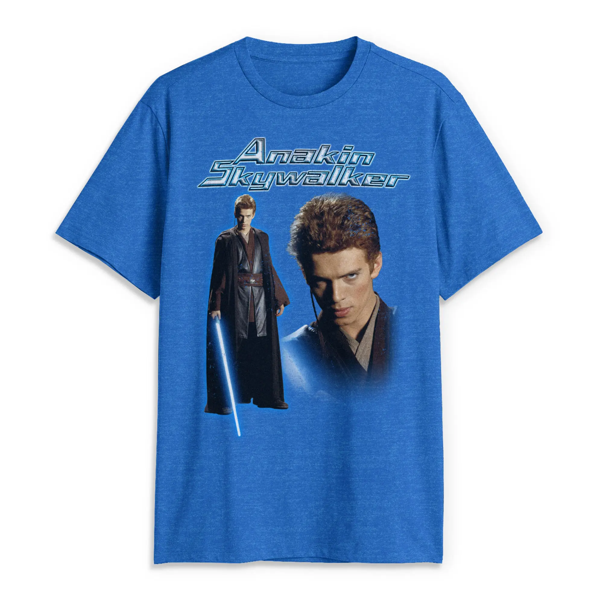 Star Wars Men's Anakin Skywalker Lightsaber Graphic T-Shirt, Short-Sleeve Galaxy Streetwear Top with Metallic Print