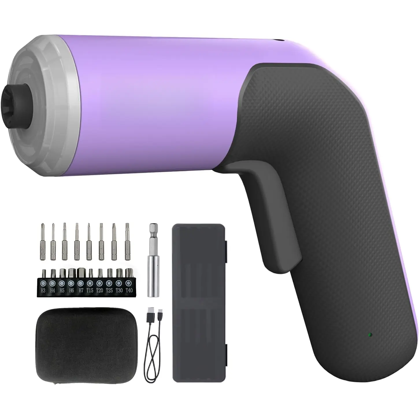 4V Electric  Set, 5 N.m with 2000 mAh Li-ion , 1/4" Magnetic Hex Chuck, USB-C Charging Cable, 18 Driver Bits for Furniture Repairs, Purple