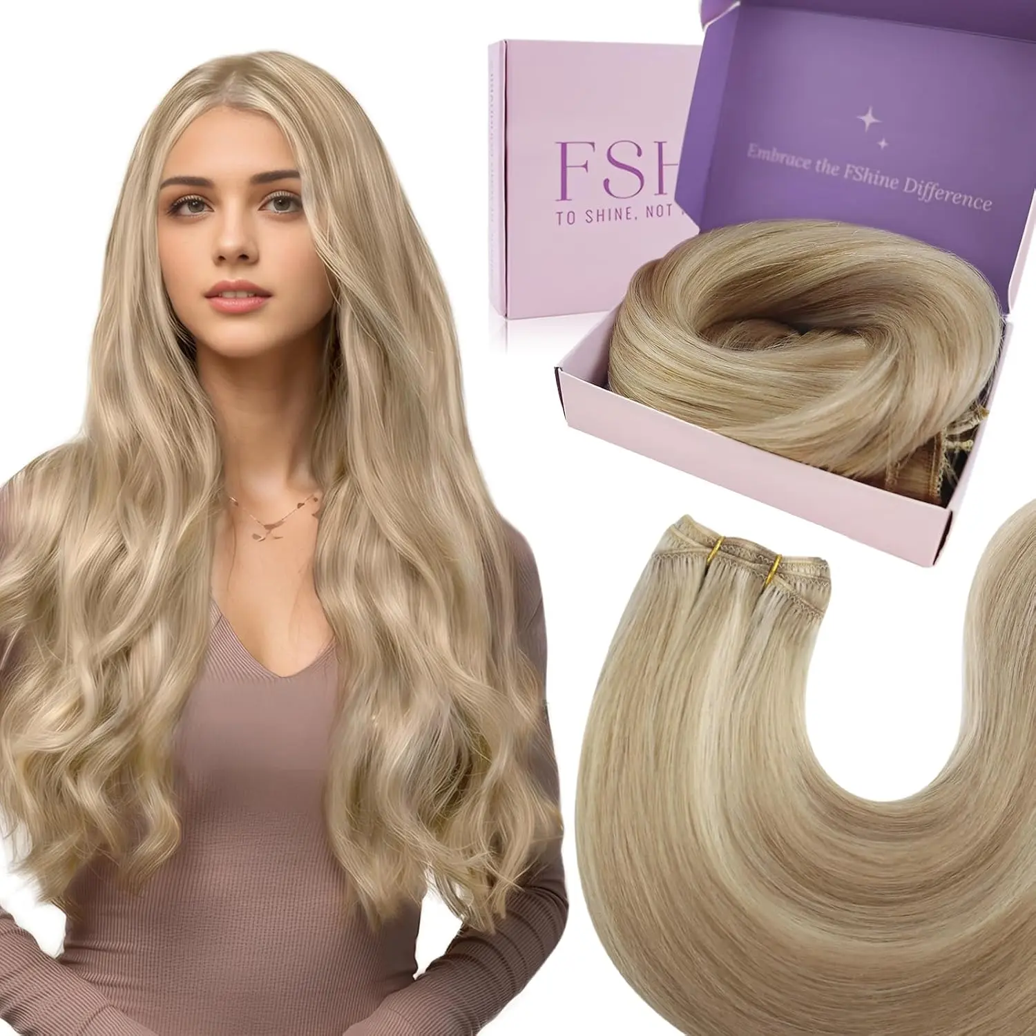 Fshine Real Human Hair Sew In Weft Hair Extensions