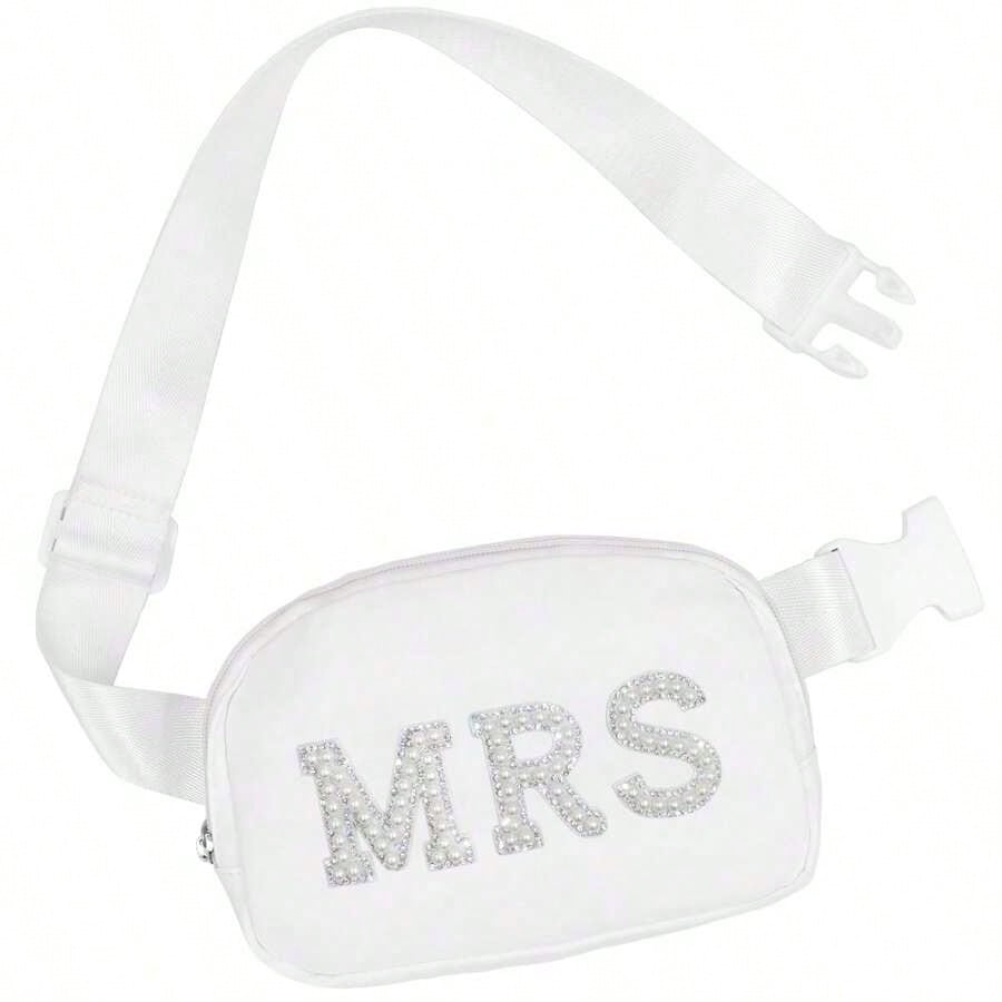 Bride Gifts, Bachelorette Gifts Bride Fanny Pack, Bride To Be Gifts Wedding Day Bachelorette Party Engagement Honeymoon, Pearl Bride Belt Bag White