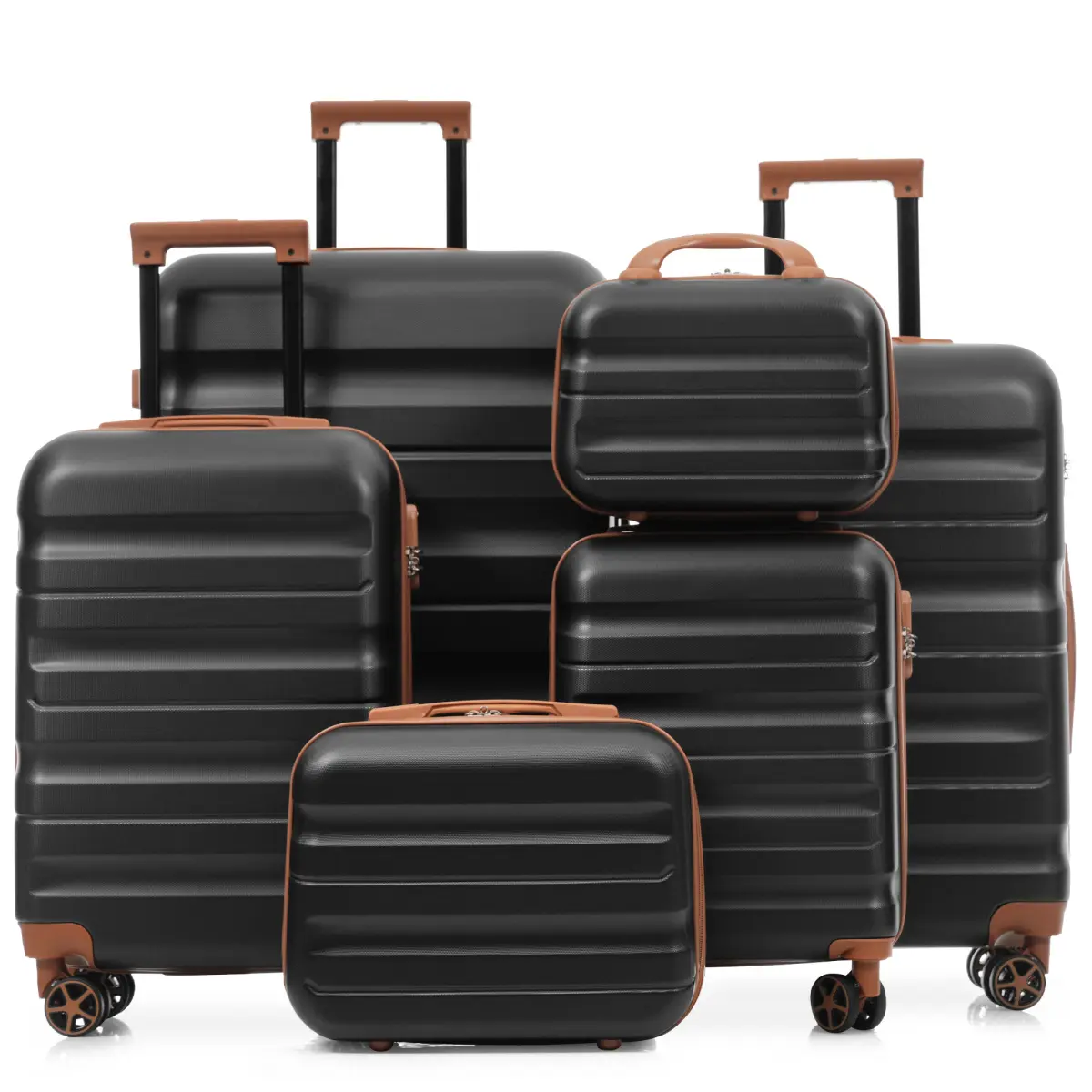 6-Piece Sturdy ABS Hardshell Rolling Luggage Set, Lightweight 4-Wheel Shock-Resistant Carry On Spinner with TSA-Friendly Lock (12/14/16/20/24/28in), Tsa-Friendly Luggage Sets, Four-Wheel Luggage Sets