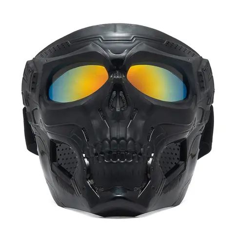 Modular Skull Tactical Full-Face Mask - HD Visor Lens, Adjustable, Easy-Remove, Fogless, Compatible with Fullface Helmets, for Motorcycle Riding, Paintball, Festive Decorations