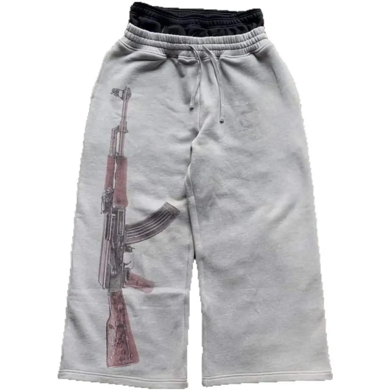 Double Waisted Sweatpants Graphic AK47 Y2k Baggy Sweatpants Men with Elastic Waisted Casual Wide Leg Pants Streetwear