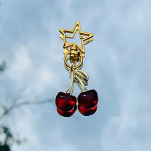 Cherry Star Keychain Bag Charm Gold Hardware