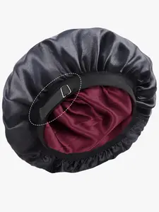 Soft Silk Bonnet Adjustable Elastic Band Hair Cap Double Layer Satin Bonnet for Sleeping Women Men Satin Lined Bonnet for Curly Natural Hair Braid Haircare BLACK-WINE