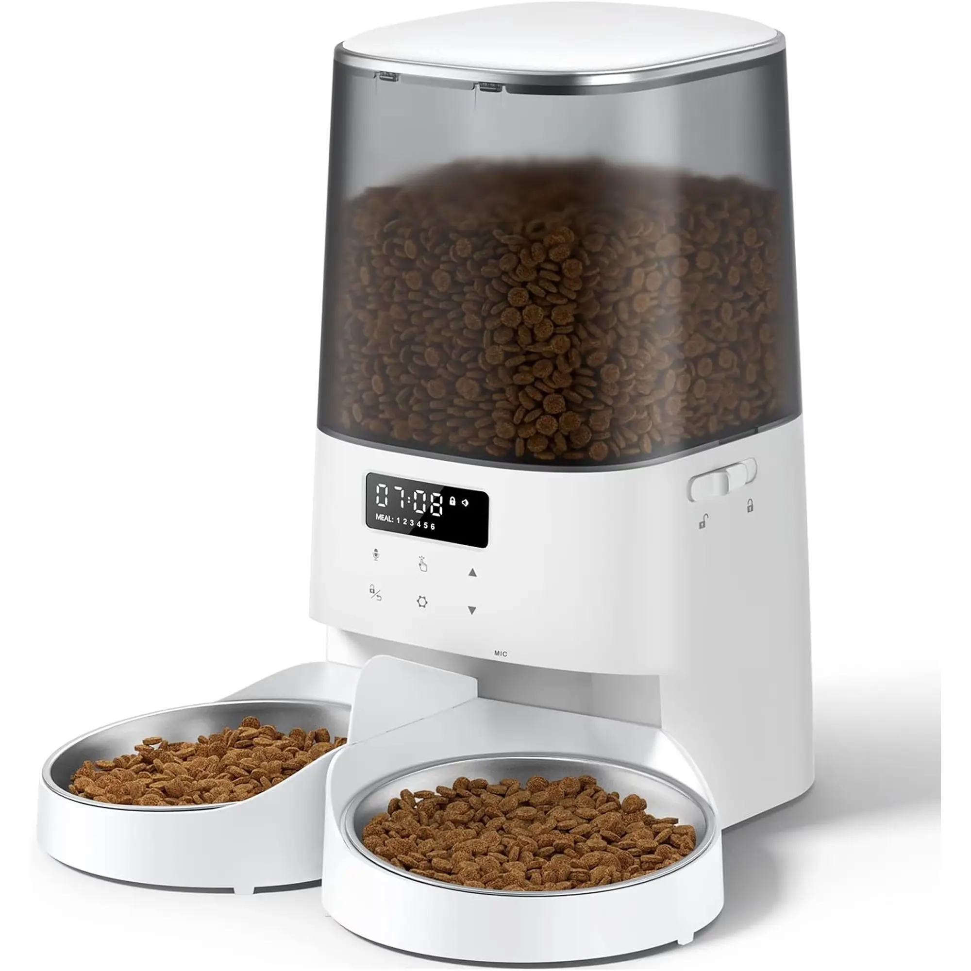 Automatic Dog & Cat Double-Bowl Timed Feeder, 5L/21 Cups Capacity, 48 Portions, 6 Meals/Day, Memory Function, 10s Meal Call for Small Dogs & Cats