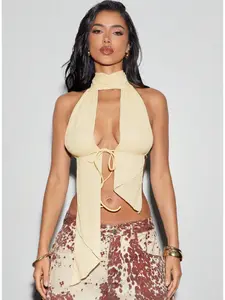 Sexy Hot Girl Street Nightclub Backless Lace-Up Halter Top Statement, Women's Chic Fashionable Party Wear, Trendy Summer, Womenswear