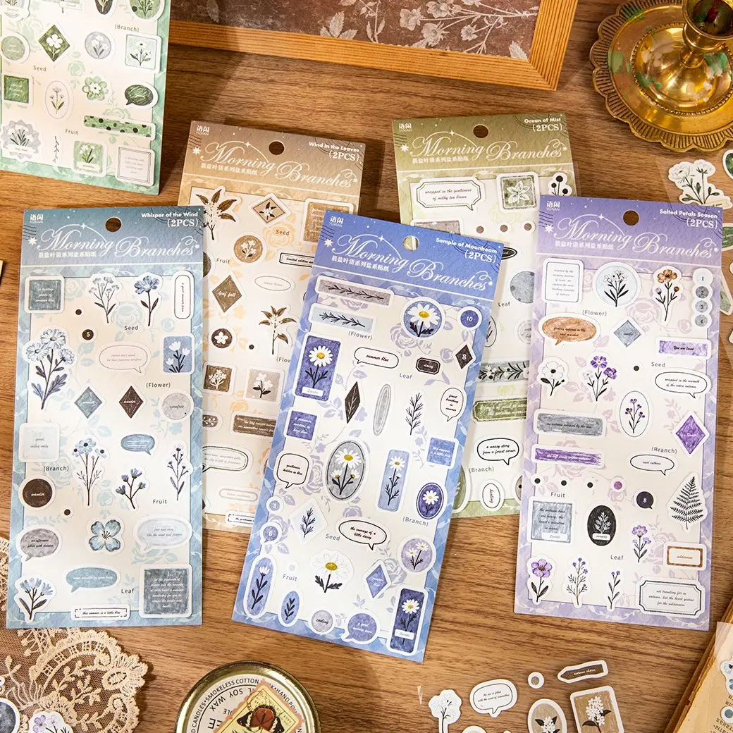 6 Bags of Stylish Stickers with 12 Unique Sheets, Copper Paper Material, European Hotel Theme Decorative Stickers, Self Adhesive Stickers, Ideal for Journals and Water Bottle Decor