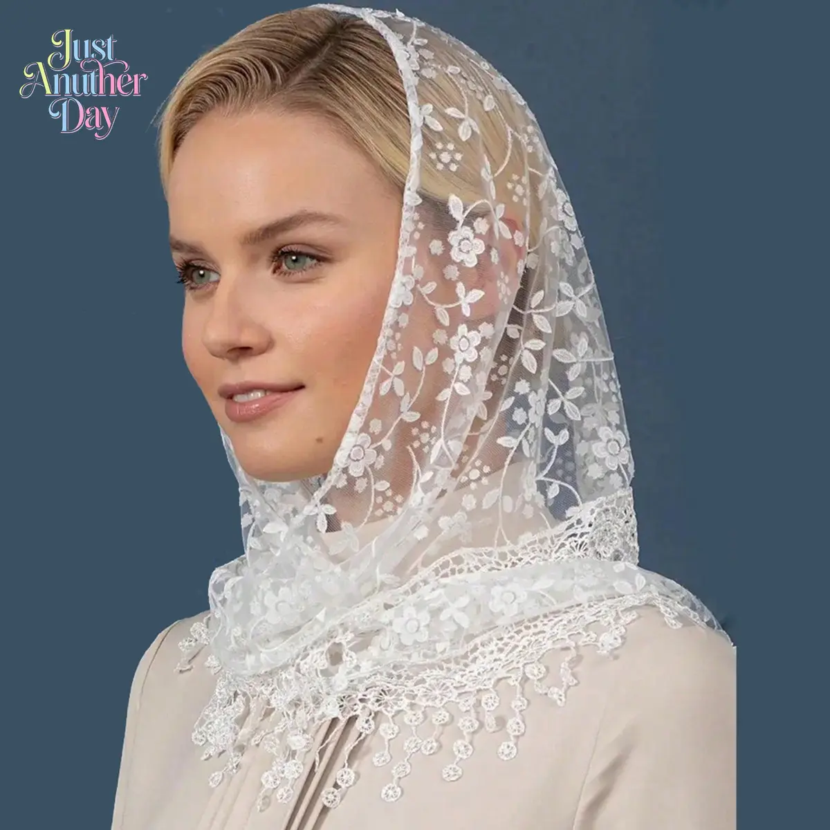 Women's Lace Floral Triangle Headscarf, Sheer Embroidered Mesh Head Wrap, Breathable Solid Color Head Kerchief with Floral Lace Trim, Lightweight Head Cover for Daily & Special Occasions