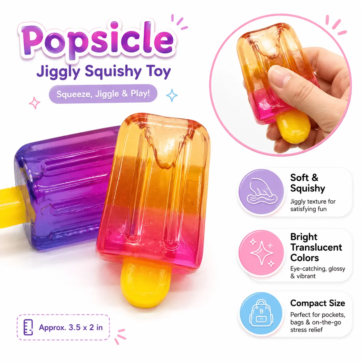 3 Viral Ice Pop Squishy Toy – Ultra Soft Two-Tone Jiggly Squeeze Toy Fidget Squeeze Toy