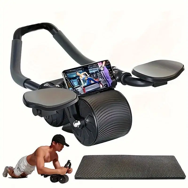 Automatic Rebound Ab Roller, Black Polypropylene Core Workout Equipment with Digital Timer and Knee Pad for Men & Women, Ab Exercise Equipment