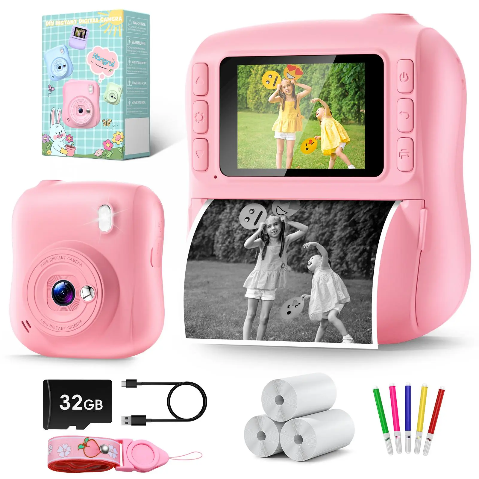 [BackToSchool]Instant Print Camera -1080P HD Digital Camera with32GB TF Card, Kids Camera Gifts for Girls Boys, SelfieVideo Camera, Creative Photography Toy for Girls & BoysAged 3-12, Perfect Gift for Christmas,Birthday, HolidaysDurable Toddler Gift
