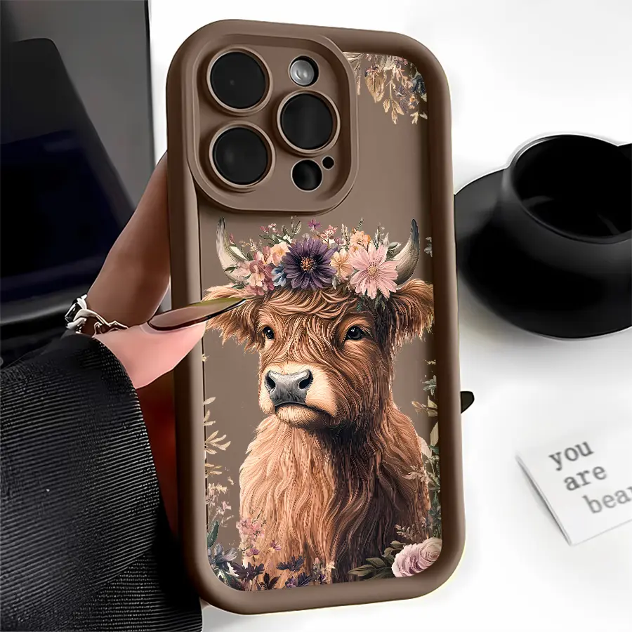 Cow Flower Crown iPhone cases Case Compatible with For iPhone 17 Pro Max 16 16e 15 14 Plus 13 12 Mini 11 Air X XS Pattern TPU Lens Protection Durable Soft Cover Gift 2D printing