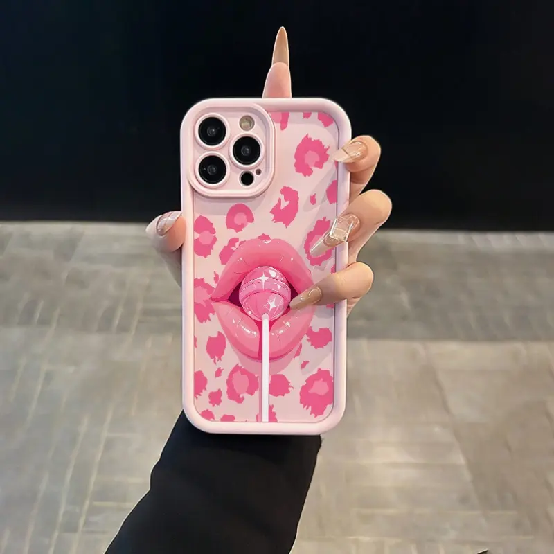 Bamboo Pink Leopard Print & Red Lips Shockproof TPU Smartphone Case - Durable Camera Protector Accessory with Precise Cutouts & Full Coverage for iPhone 11-17 Pro Max Plus