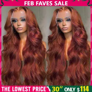 Bling Hair Dark Ginger Brown 13x6 Lace Front Wigs Human Hair Body Wave Frontal Wig 180% Density Reddish Brown Real Hair Wig 13x4 Transparent HD Lace Real Hair Wig Pre Plucked