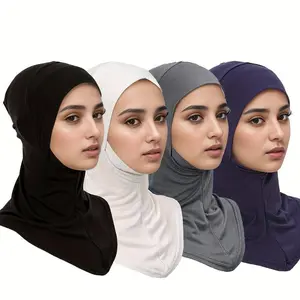 4pcsSolidColorBaseCaps,ElegantChin-CoveredInnerHijabCap,BasicNeckCoverUndercapsForWomenForEid