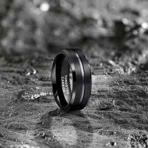 8mm Black Tungsten Carbide Wedding Band Durable Comfort Fit for Men and Women