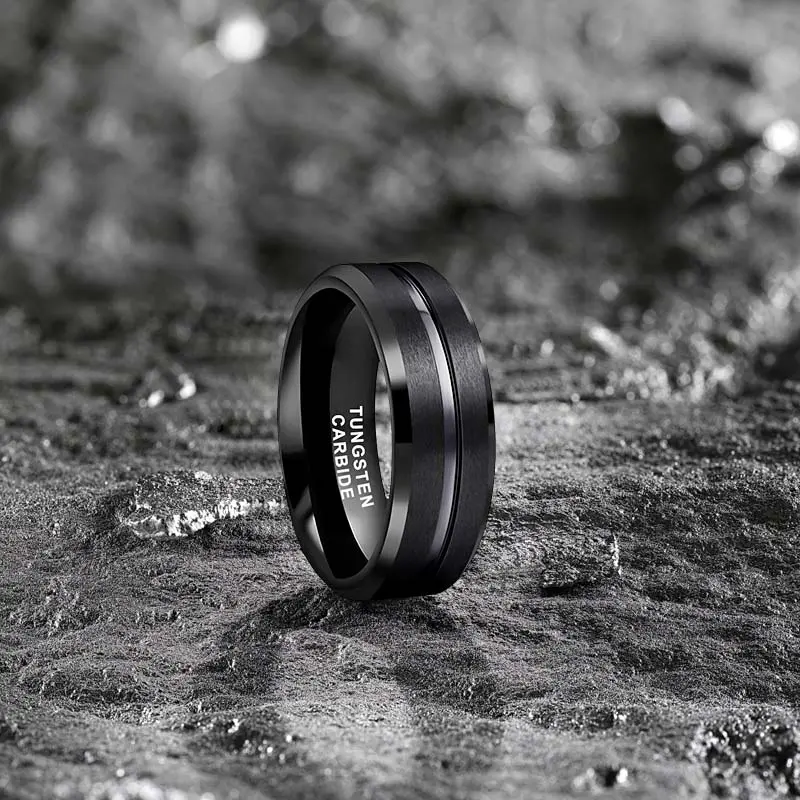 Modern Tungsten Carbide Wedding Band, 8mm Black Unisex Ring with Comfort Fit, Elegant & Casual for Everyday Wear, Marriage Ring, Black Wedding Ring