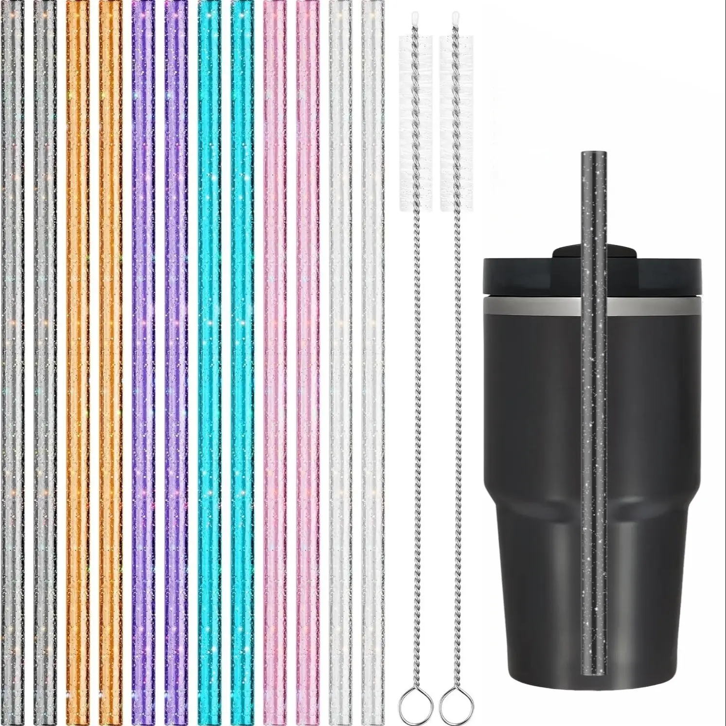 9-Inch Reusable Straw Set with Cleaning Brushes, Perfect for Ice Coffee Juice Soda, Ideal for Valentine's Day Party Anniversary, Drinking Straw