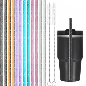 9-Inch Reusable Straw Set with Cleaning Brushes, Perfect for Ice Coffee Juice Soda, Ideal for Valentine's Day Party Anniversary