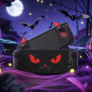 PlayVital Cute Demon Protective Case for Steam Deck LCD & OLED, Kawaii Anti-Slip Protector for Steam Deck OLED with Thumb Grip Caps & Trackpads Stickers & Back Button Enhancement Set - Purple & Black & Pink