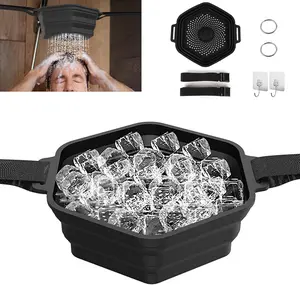 Ice Shower Kit for Muscle Recovery, Portable Quick Ice Bath Tub Mini, Foldable Silicone Ice Shower Bath Bucket for Cold Shower Therapy Black Ezcora