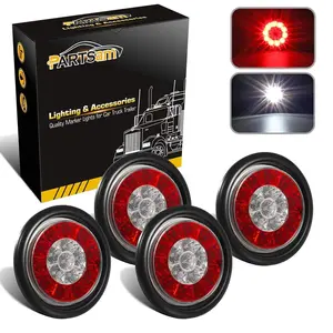 Partsam 4Pcs 4" Inch Round LED Trailer Tail Lights with Backup Reverse Lights 16LED Waterproof Stop Brake Tail Running Utility Lights Lamps DC 12V Sealed, Hardwired with Grommet (Not Plug and Play)