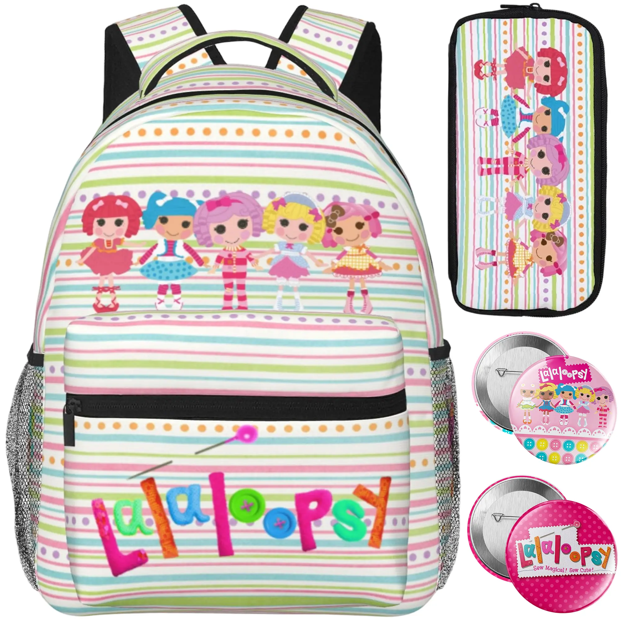 Lalaloopsy Backpack Set: Backpack, Pencil Case & 2 Badges We're Lalaloopsy Netflix Laptop Bookbag for Teens Girls, MGA Lalaloopsy Casual Travel Bag, Perfect Holiday Birthday Xmas Present