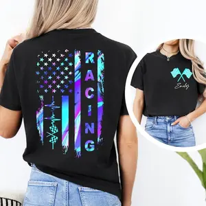 Racing Shirt American Racing Flag Checkered Flag Race Day Sports Mom T-shirt Casual Cotton Gift for Race Lovers Comfortable Everyday Wear 100% Cotton Unique Gift Idea