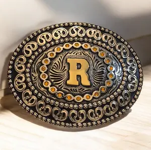 Hand Crafted Oval Copper Base Buckle With Centered Initial Letter R