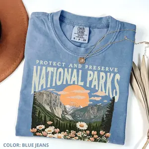 Comfort Colors Vintage National Parks T-Shirt, Protect Our Parks Tee, Nature Lover Hiking Shirt, Vintage Short Sleeve Women's Graphic Print Top
