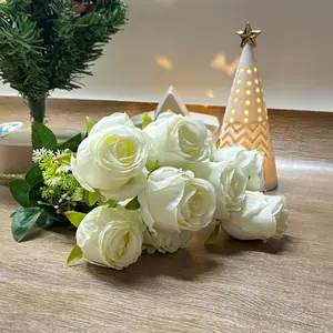 2 Pack 18 Heads Artificial White Rose Flower Arrangement, Faux Floral Decor for Dining Table, Living Room, Office & Holiday