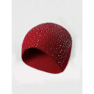 Starry Rhinestone Knitted Hat, Other Casual Elegant Street Style Acrylic Knit Cap, Autumn/Winter Valentines