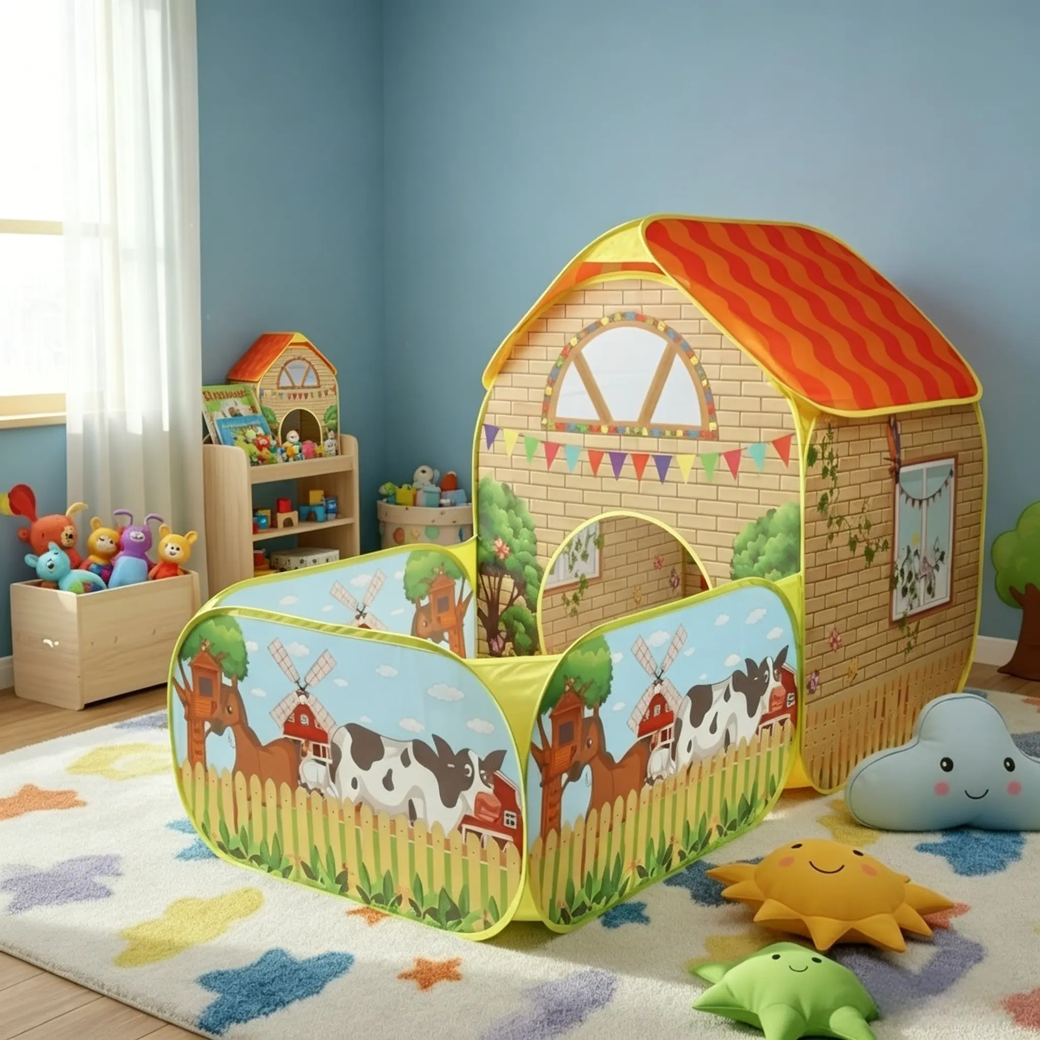Kids' Garden Farm Villa Toddler Play Tent with Ball Pit | Large Portable Foldable Yellow Playhouse | Pop-Up Castle Tent | Outdoor Party & Beach Toy | Holiday Gift (Birthday/Christmas/Thanksgiving/Halloween) | No Accessories, Lights or Balls