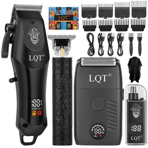 LQT Professional Men's Cordless Clippers Set, T-Shaped Detail Trimmer and Metal Foil Shaver Set, Hair Clipper Grooming Set, Hair Styling Kit