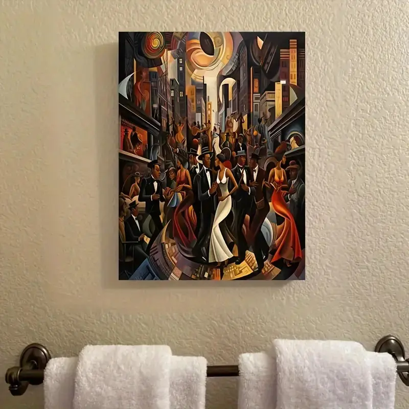 Vintage 20s Jazz Age Colorful Geometric Artistic Canvas Wall Art, Art Deco Dancing Couple Poster Artwork, Living Room-Bar Decor Inspo Gift for Home Decor Enthusiasts,art poster
