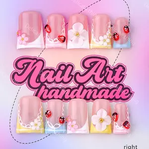 Delicatething Y2K Style Nail Tips Set, Handmade Wearable Nails, 4 Sizes XS S M L, Perfect Gift for Girls, Includes Jelly Glue Crystal Stick