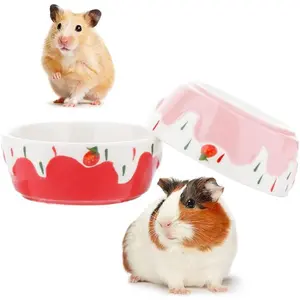 2 Pcs Hamster Ceramic Bowl Small Animals Anti-Turning Food Water Bowl for Rabbit Hamster Guinea Pig Hedgehog Squirrel Pink and Red
