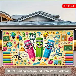 2D Flat Banner 1pc Classroom Decoration, Math Learning Poster Back-To-School Gift, Visual Learning Tools, Cute Pencil Characters, Durable Fabric Background