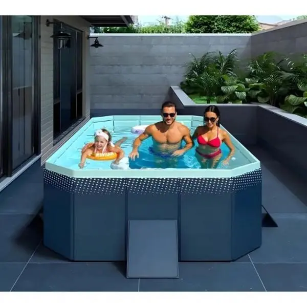 Rectangular PVC Folding Non-Inflatable Integrated Swimming Pool - 3.0m, 1900L (500gal), High-Quality Material, Easy Installation, Fast Water Release, Unisex Outdoor Patio/Garden Summer Bathing Cooling Solution, Folding Non-Inflatable Pool, Quick And Effic