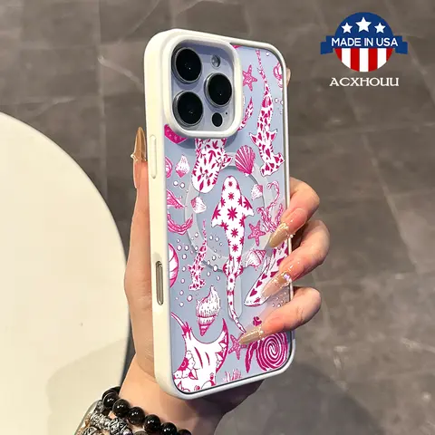 Magnetic Cellphone Protector TPU Protective Shell Cover for iPhone 11/12/13/14/15/16 Pro Max, Pink Marine World MagSafe Ready, Non-Slip, Ultra-Thin, Shock-Resistant, Aesthetic Lightweight Daily Phone Accessory Easy to Carry
