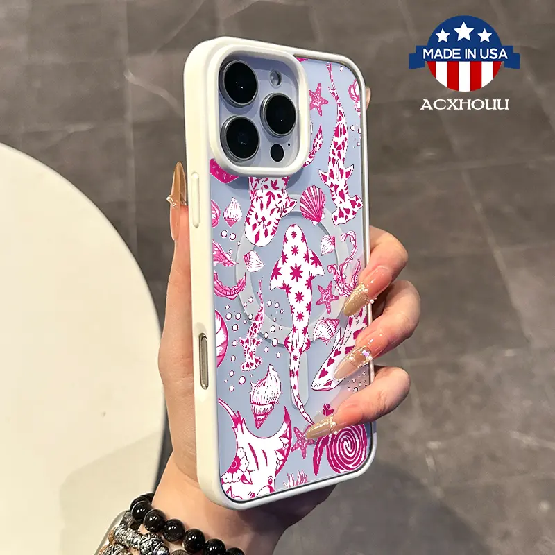 Chic Magnetic Case for iPhone11/12/13/14/15/16/promax Pink Marine World MagSafe Ready, Anti-Slip, Ultra Thin | Aesthetic Touch for Daily Use