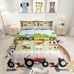 Tractor Bedding Sets,Cute Cartoon Farm Animals Comforter Set,Girls Children Farmhouse Country Down Comforter,Colorful Nature Theme Duvet Set