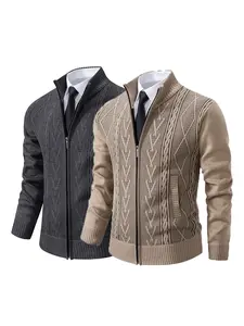 Men's 2-Pack Stand Collar Zip Knit Sweater, Tops, Solid Pattern, Long Sleeve, Fitted, Casual, Fall & Winter, Comfortable Fit