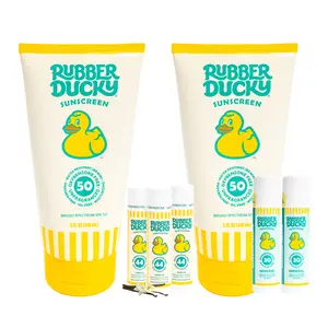 Rubber Ducky Sunscreen Beach Bag Essentials Kit – 2x SPF 50 Sunscreen Lotion, 2x SPF 30 Mineral Face Stick & SPF 44 Lip Balm 3-Pack | Water-Resistant Sun Protection Bundle