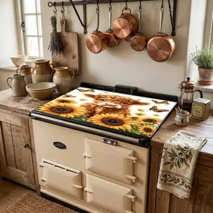 1pc Scottish Highland Cow & Sunflower Non-Slip Appliance Cover - Heavy-Duty Neoprene-Like Chloroprene Rubber Stove Protector, Microwave Pad, Stovetop Cover & Laundry Room, Cute Scottish Cow & Sunflower Decor Easy-Clean